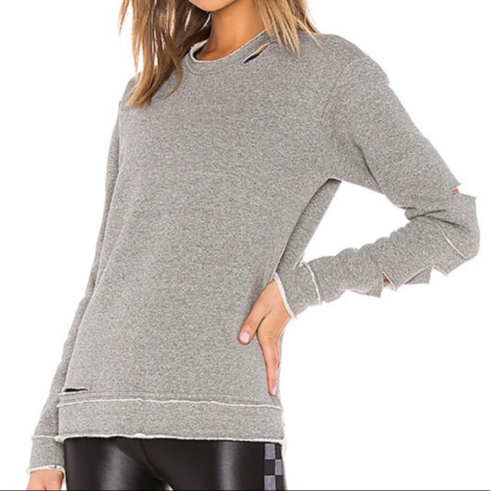 Alala Cypher Slash Distressed Sweatshirt Pullover Grey Crew Neck